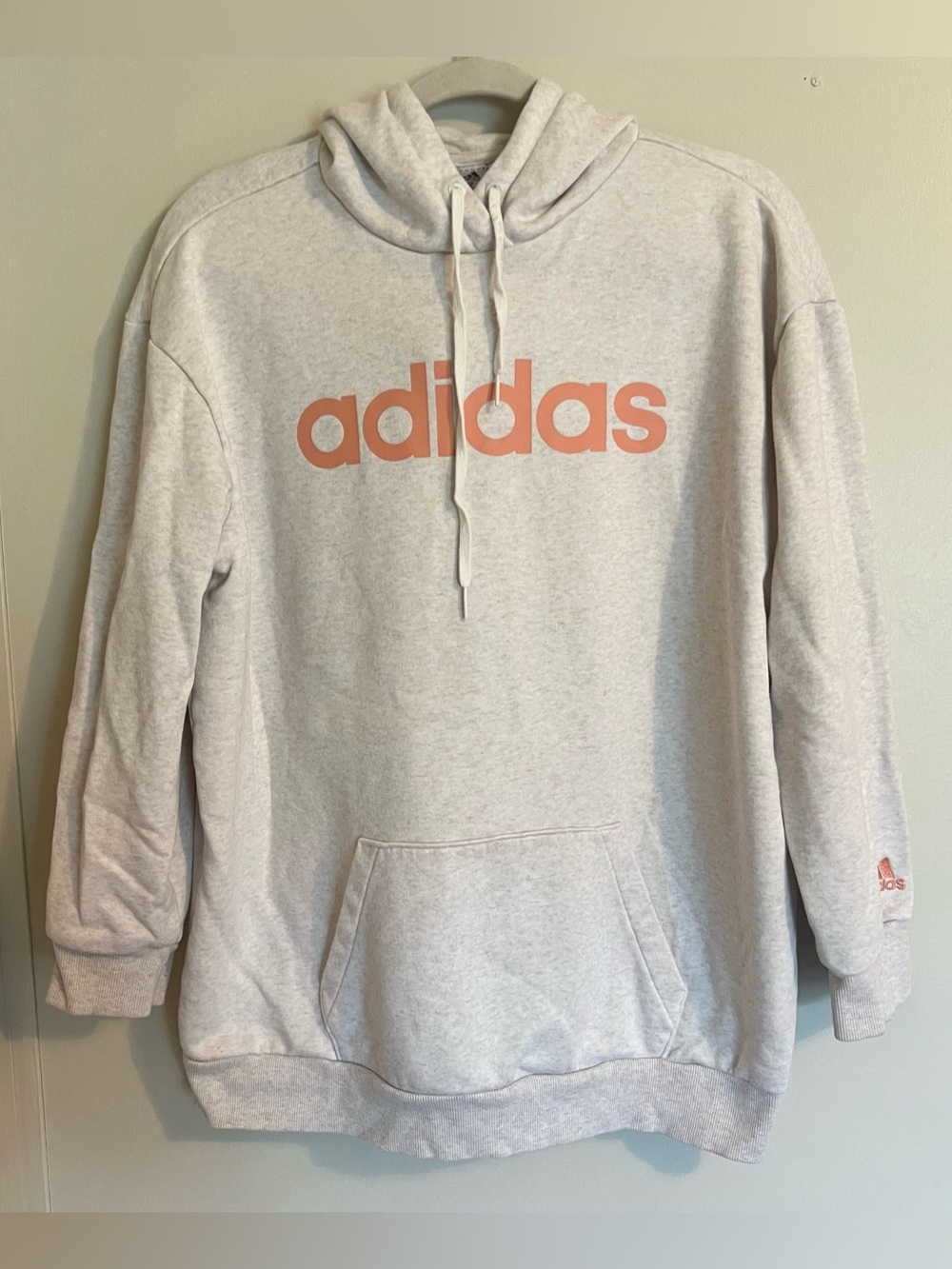 adidas Women's Light Gray Hoodie with Coral Logo